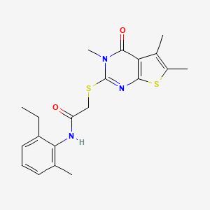 molecular formula C20H23N3O2S2 B12133191 N-(2-ethyl-6-methylphenyl)-2-[(3,5,6-trimethyl-4-oxo-3,4-dihydrothieno[2,3-d]pyrimidin-2-yl)sulfanyl]acetamide 