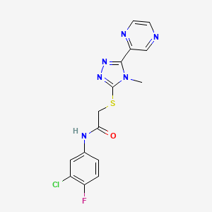 molecular formula C15H12ClFN6OS B12133267 N-(3-chloro-4-fluorophenyl)-2-{[4-methyl-5-(pyrazin-2-yl)-4H-1,2,4-triazol-3-yl]sulfanyl}acetamide 