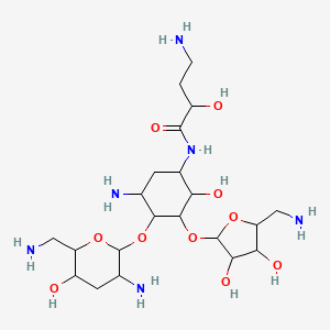 molecular formula C21H42N6O10 B1213369 4-amino-N-[5-amino-4-[3-amino-6-(aminomethyl)-5-hydroxyoxan-2-yl]oxy-3-[5-(aminomethyl)-3,4-dihydroxyoxolan-2-yl]oxy-2-hydroxycyclohexyl]-2-hydroxybutanamide CAS No. 60679-64-3