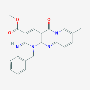 molecular formula C21H18N4O3 B12134231 Methyl 7-benzyl-6-imino-13-methyl-2-oxo-1,7,9-triazatricyclo[8.4.0.0^{3,8}]tetradeca-3(8),4,9,11,13-pentaene-5-carboxylate 