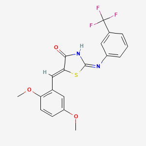 molecular formula C19H15F3N2O3S B12134378 (2Z,5Z)-5-(2,5-dimethoxybenzylidene)-2-{[3-(trifluoromethyl)phenyl]imino}-1,3-thiazolidin-4-one 