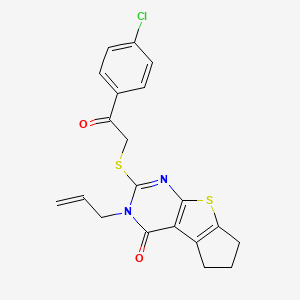 10-[2-(4-Chlorophenyl)-2-oxoethyl]sulfanyl-11-prop-2-enyl-7-thia-9,11-diazatricyclo[6.4.0.02,6]dodeca-1(8),2(6),9-trien-12-one