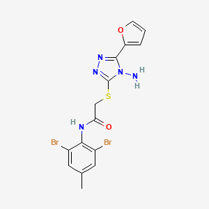 molecular formula C15H13Br2N5O2S B12134500 2-{[4-amino-5-(furan-2-yl)-4H-1,2,4-triazol-3-yl]sulfanyl}-N-(2,6-dibromo-4-methylphenyl)acetamide 