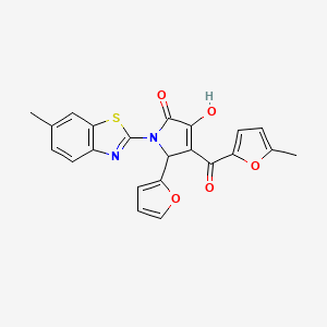 molecular formula C22H16N2O5S B12134542 5-Furan-2-yl-3-hydroxy-1-(6-methyl-benzothiazol-2-yl)-4-(5-methyl-furan-2-carbonyl)-1,5-dihydro-pyrrol-2-one 