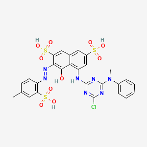 molecular formula C27H22ClN7O10S3 B1213465 2,7-Naphthalenedisulfonic acid, 5-((4-chloro-6-(methylphenylamino)-1,3,5-triazin-2-yl)amino)-4-hydroxy-3-(2-(4-methyl-2-sulfophenyl)diazenyl)- CAS No. 73287-61-3