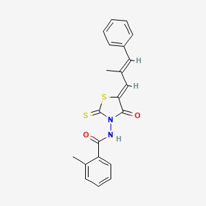 molecular formula C21H18N2O2S2 B12134697 2-Methyl-N-{5-[(E)-2-methyl-3-phenyl-prop-2-en-(Z)-ylidene]-4-oxo-2-thioxo-thiazolidin-3-yl}-benzamide 