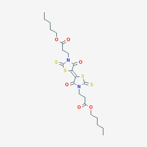 molecular formula C22H30N2O6S4 B12134704 pentyl 3-[(5E)-4-oxo-5-{4-oxo-3-[3-oxo-3-(pentyloxy)propyl]-2-thioxo-1,3-thiazolidin-5-ylidene}-2-thioxo-1,3-thiazolidin-3-yl]propanoate 