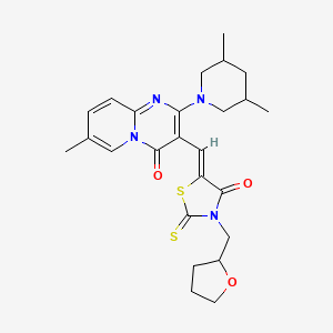 molecular formula C25H30N4O3S2 B12134754 2-(3,5-dimethylpiperidin-1-yl)-7-methyl-3-{(Z)-[4-oxo-3-(tetrahydrofuran-2-ylmethyl)-2-thioxo-1,3-thiazolidin-5-ylidene]methyl}-4H-pyrido[1,2-a]pyrimidin-4-one 