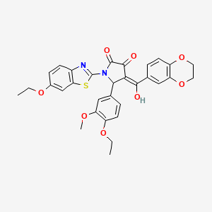 (4E)-4-[2,3-dihydro-1,4-benzodioxin-6-yl(hydroxy)methylidene]-1-(6-ethoxy-1,3-benzothiazol-2-yl)-5-(4-ethoxy-3-methoxyphenyl)pyrrolidine-2,3-dione