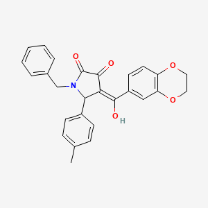 molecular formula C27H23NO5 B12134963 (4E)-1-benzyl-4-[2,3-dihydro-1,4-benzodioxin-6-yl(hydroxy)methylidene]-5-(4-methylphenyl)pyrrolidine-2,3-dione 