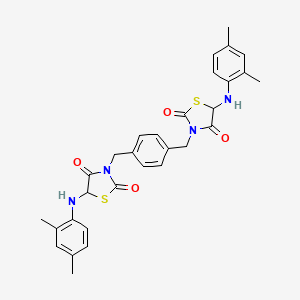 molecular formula C30H30N4O4S2 B12135144 2,4-Thiazolidinedione, 3,3'-[(1,4-phenylene)bis(methylene)]bis[5-[(2,4-dimethylphenyl)amino]- CAS No. 1025087-76-6