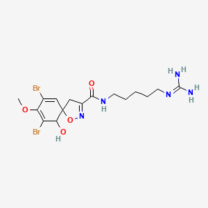 molecular formula C16H23Br2N5O4 B1213523 7,9-dibromo-N-(5-guanidinopentyl)-10-hydroxy-8-methoxy-4-oxa-3-azaspiro[4.5]deca-2,6,8-triene-2-carboxamide 