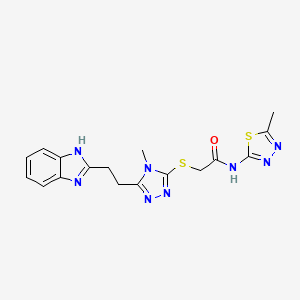molecular formula C17H18N8OS2 B1213531 2-[[5-[2-(1H-benzimidazol-2-yl)ethyl]-4-methyl-1,2,4-triazol-3-yl]thio]-N-(5-methyl-1,3,4-thiadiazol-2-yl)acetamide 