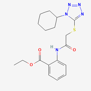 molecular formula C18H23N5O3S B1213533 2-[[2-[(1-Cyclohexyl-5-tetrazolyl)thio]-1-oxoethyl]amino]benzoic acid ethyl ester 