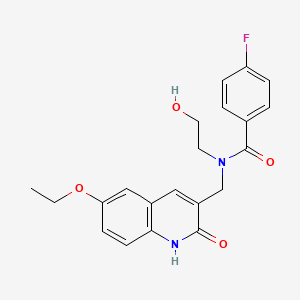 molecular formula C21H21FN2O4 B1213534 N-[(6-ethoxy-2-oxo-1H-quinolin-3-yl)methyl]-4-fluoro-N-(2-hydroxyethyl)benzamide 