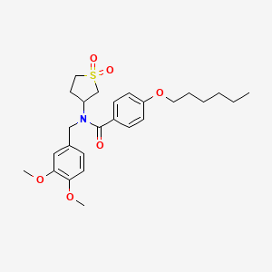 molecular formula C26H35NO6S B12135396 N-(3,4-dimethoxybenzyl)-N-(1,1-dioxidotetrahydrothiophen-3-yl)-4-(hexyloxy)benzamide 