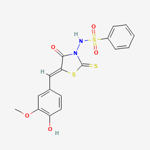 N-[(5Z)-5-[(4-hydroxy-3-methoxyphenyl)methylidene]-4-oxo-2-sulfanylidene-1,3-thiazolidin-3-yl]benzenesulfonamide