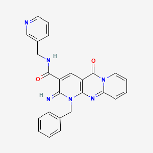 molecular formula C25H20N6O2 B12135547 7-benzyl-6-imino-2-oxo-N-[(pyridin-3-yl)methyl]-1,7,9-triazatricyclo[8.4.0.0^{3,8}]tetradeca-3(8),4,9,11,13-pentaene-5-carboxamide 