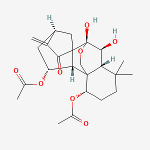 molecular formula C24H32O8 B1213562 [(2S,3R,5R,9R,10S,11R,15S)-3-acetyloxy-9,10-dihydroxy-12,12-dimethyl-6-methylidene-7-oxo-17-oxapentacyclo[7.6.2.15,8.01,11.02,8]octadecan-15-yl] acetate 