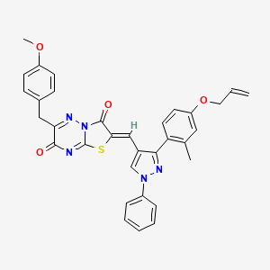 (2Z)-6-(4-methoxybenzyl)-2-({3-[2-methyl-4-(prop-2-en-1-yloxy)phenyl]-1-phenyl-1H-pyrazol-4-yl}methylidene)-7H-[1,3]thiazolo[3,2-b][1,2,4]triazine-3,7(2H)-dione