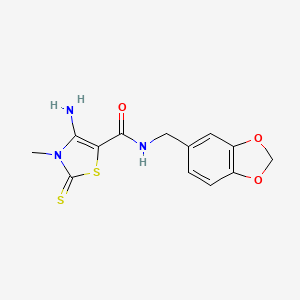 molecular formula C13H13N3O3S2 B12135681 4-amino-N-(1,3-benzodioxol-5-ylmethyl)-3-methyl-2-thioxo-2,3-dihydro-1,3-thiazole-5-carboxamide 