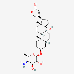 molecular formula C29H45NO7 B1213572 3-[(3S,5R,8R,9S,10S,13R,17R)-3-[(2R,3R,4S,5R,6R)-5-amino-3,4-dihydroxy-6-methyloxan-2-yl]oxy-14-hydroxy-10,13-dimethyl-1,2,3,4,5,6,7,8,9,11,12,15,16,17-tetradecahydrocyclopenta[a]phenanthren-17-yl]-2H-furan-5-one CAS No. 59006-00-7