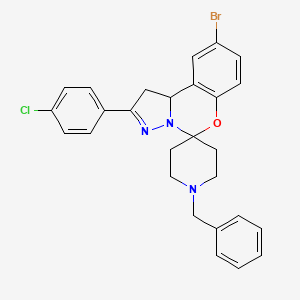 molecular formula C27H25BrClN3O B12135811 1-Benzyl-9'-bromo-2'-(4-chlorophenyl)-1',10b'-dihydrospiro[piperidine-4,5'-pyrazolo[1,5-c][1,3]benzoxazine] 