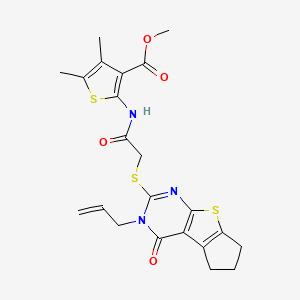 Methyl 4,5-dimethyl-2-(2-{[12-oxo-11-(prop-2-en-1-yl)-7-thia-9,11-diazatricyclo[6.4.0.0^{2,6}]dodeca-1(8),2(6),9-trien-10-yl]sulfanyl}acetamido)thiophene-3-carboxylate