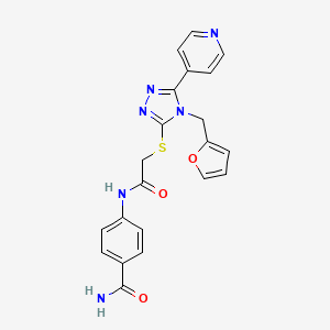 molecular formula C21H18N6O3S B12136035 4-[({[4-(furan-2-ylmethyl)-5-(pyridin-4-yl)-4H-1,2,4-triazol-3-yl]sulfanyl}acetyl)amino]benzamide 