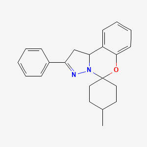 molecular formula C22H24N2O B12136076 14-methyl-9-phenylspiro[10aH-benzo[e]2-pyrazolino[1,5-c]1,3-oxazine-6,4'-cyclo hexane] 