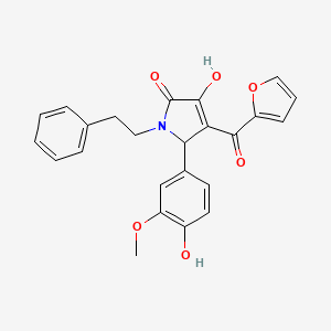 molecular formula C24H21NO6 B12136327 4-(furan-2-carbonyl)-3-hydroxy-5-(4-hydroxy-3-methoxyphenyl)-1-(2-phenylethyl)-2,5-dihydro-1H-pyrrol-2-one 