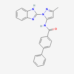 molecular formula C24H19N5O B12136406 Biphenyl-4-carboxylic acid [2-(1H-benzoimidazol-2-yl)-5-methyl-2H-pyrazol-3-yl]-amide 