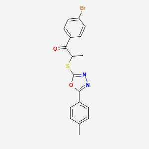 molecular formula C18H15BrN2O2S B12136410 1-(4-Bromophenyl)-2-{[5-(4-methylphenyl)-1,3,4-oxadiazol-2-yl]sulfanyl}propan-1-one 