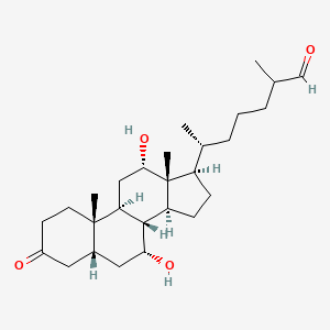 molecular formula C27H44O4 B1213644 (6R)-6-[(5R,7R,8R,9S,10S,12S,13R,14S,17R)-7,12-dihydroxy-10,13-dimethyl-3-oxo-1,2,4,5,6,7,8,9,11,12,14,15,16,17-tetradecahydrocyclopenta[a]phenanthren-17-yl]-2-methylheptanal CAS No. 78094-13-0