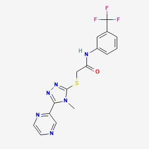 molecular formula C16H13F3N6OS B12136502 2-{[4-methyl-5-(pyrazin-2-yl)-4H-1,2,4-triazol-3-yl]sulfanyl}-N-[3-(trifluoromethyl)phenyl]acetamide 