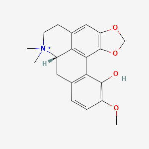 molecular formula C20H22NO4+ B1213651 (7aS)-12-hydroxy-11-methoxy-7,7-dimethyl-6,7,7a,8-tetrahydro-2H,5H-[1,3]benzodioxolo[6,5,4-de]benzo[g]quinolin-7-ium 