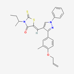 molecular formula C27H27N3O2S2 B12136531 (5Z)-3-(butan-2-yl)-5-({3-[3-methyl-4-(prop-2-en-1-yloxy)phenyl]-1-phenyl-1H-pyrazol-4-yl}methylidene)-2-thioxo-1,3-thiazolidin-4-one 