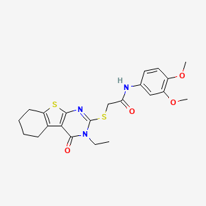 molecular formula C22H25N3O4S2 B12136546 N-(3,4-dimethoxyphenyl)-2-(3-ethyl-4-oxo(3,5,6,7,8-pentahydrobenzo[b]thiopheno [2,3-d]pyrimidin-2-ylthio))acetamide 