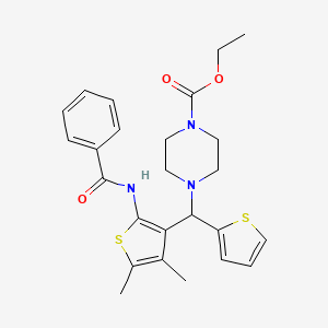 Ethyl 4-[(2-benzamido-4,5-dimethylthiophen-3-yl)(thiophen-2-yl)methyl]piperazine-1-carboxylate