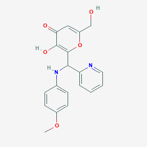 molecular formula C19H18N2O5 B12136701 3-hydroxy-6-(hydroxymethyl)-2-{[(4-methoxyphenyl)amino](pyridin-2-yl)methyl}-4H-pyran-4-one 