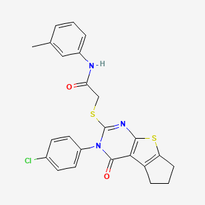 2-[3-(4-chlorophenyl)-4-oxo(3,5,6,7-tetrahydrocyclopenta[2,1-d]pyrimidino[4,5-b]thiophen-2-ylthio)]-N-(3-methylphenyl)acetamide