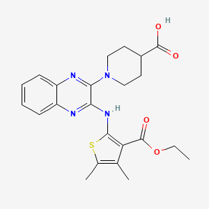 molecular formula C23H26N4O4S B12137007 1-(3-{[3-(Ethoxycarbonyl)-4,5-dimethylthiophen-2-yl]amino}quinoxalin-2-yl)piperidine-4-carboxylic acid 