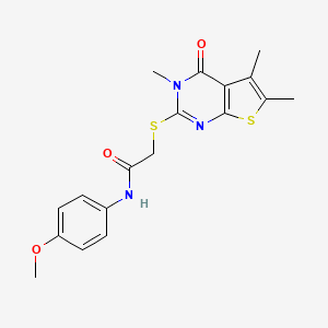 molecular formula C18H19N3O3S2 B12137015 N-(4-methoxyphenyl)-2-(3,5,6-trimethyl-4-oxo(3-hydrothiopheno[2,3-d]pyrimidin-2-ylthio))acetamide 