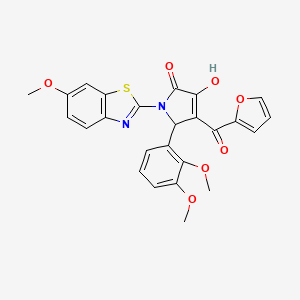 molecular formula C25H20N2O7S B12137017 (4E)-5-(2,3-dimethoxyphenyl)-4-[furan-2-yl(hydroxy)methylidene]-1-(6-methoxy-1,3-benzothiazol-2-yl)pyrrolidine-2,3-dione 