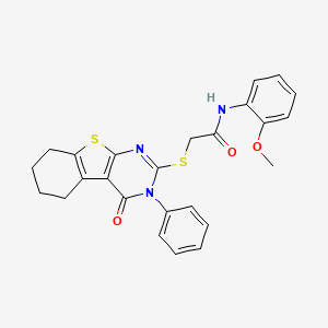 N-(2-methoxyphenyl)-2-({3-oxo-4-phenyl-8-thia-4,6-diazatricyclo[7.4.0.0^{2,7}]trideca-1(9),2(7),5-trien-5-yl}sulfanyl)acetamide