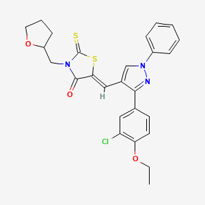 (5Z)-5-{[3-(3-chloro-4-ethoxyphenyl)-1-phenyl-1H-pyrazol-4-yl]methylidene}-3-(tetrahydrofuran-2-ylmethyl)-2-thioxo-1,3-thiazolidin-4-one