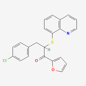 molecular formula C22H16ClNO2S B12137240 3-(4-Chlorophenyl)-1-(furan-2-yl)-2-(quinolin-8-ylsulfanyl)propan-1-one 