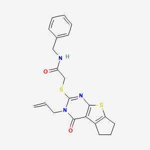 N-benzyl-2-{[12-oxo-11-(prop-2-en-1-yl)-7-thia-9,11-diazatricyclo[6.4.0.0^{2,6}]dodeca-1(8),2(6),9-trien-10-yl]sulfanyl}acetamide