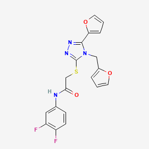 molecular formula C19H14F2N4O3S B12137432 N-(3,4-difluorophenyl)-2-{[5-(furan-2-yl)-4-(furan-2-ylmethyl)-4H-1,2,4-triazol-3-yl]sulfanyl}acetamide 