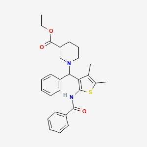 molecular formula C28H32N2O3S B12137437 Ethyl 1-[(2-benzamido-4,5-dimethylthiophen-3-yl)(phenyl)methyl]piperidine-3-carboxylate 